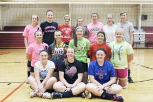 Photo by Keith Stewart Pictured is the Arthur/Lovington volleyball team: Back, from left to right–Hannah Leal, Eilis Stewart, Ally Irwin, Logan Kauffman, Alyssa Herschberger, Chelsey Chupp, and Jordan Jent. Middle–Felicia Wolfe, Jessica Davis, Emily Seegmiller, Brooke Tabb, and Kaya James. Front–Sherelle Coller, Karly Goodman, and Hannah Schrock.