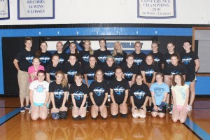 Photo by Keith Stewart Pictured is the Okaw Valley Volleyball team: Back, left to right–Coach Jody McCormick, Amy Monroe,  Amy Orris, Shelby Dash, Kristy Burford, Megan Dash, Devan Nave, Savannah Birch, Jessica Robinson, Blair Monroe, and assistant coach Sarah Henderson. Middle–Manager Sydney Zimmerman, Jasmine Baumbarger, Brianna Casias, Mollee Decesaro, Charli Uhlrich, Caity Ohm, Abby Vander Burgh, and Nicole Miller. Front: Manager Sadie Zimmerman, Moranda Matheson, Brianna Creviston, Paige Meredith, Hayley Carlson, Kayley Thomas, Jasmine Miller, and manager Sophie Zimmerman. Not pictured:  Emily Walker.