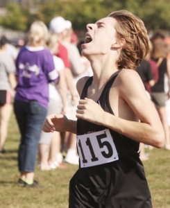 Photos by Keith Stewart The Sullivan Okaw Valley Cross Country team competed at the Charleston Invitational this past Saturday. Brent Mauck is relieved to cross the finish line.