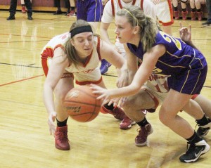 Photo by Darian Hays Karly Goodman tries to get to the ball Thursday evening.