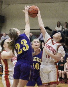 Photo by Darian Hays Briana Morgan contends the ball with Monticello’s Janessa Pankey Thursday. 