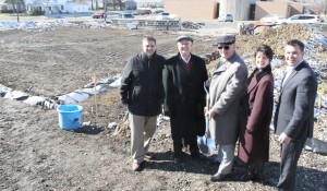 Photo by Keith Stewart The new Moultrie County Health Department officially broke ground Tuesday morning. Among the several guests on hand were (pictured left to right) state senator Chapin Rose, county board vice chairman Ron White, chairman Richard McCabe, MCHD director Angela Hogan, and state rep.  Adam Brown.