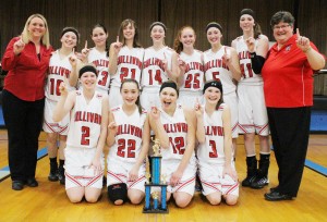 Photo by RR Best Pictured is the Sullivan girls’ varsity basketball team with their first place Okaw Valley Tournament trophy.