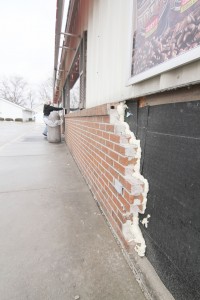 Photo by Keith Stewart The southwest corner of the Casey’s store front remains damaged after a hit and run incident occurred on December 28. The damage went beyond just the outside facade  to include the kitchen and an office inside as well.