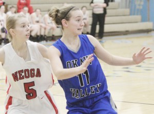 Photo by Keith Stewart OV’s Chloe Weybright looks for a pass Tuesday night.