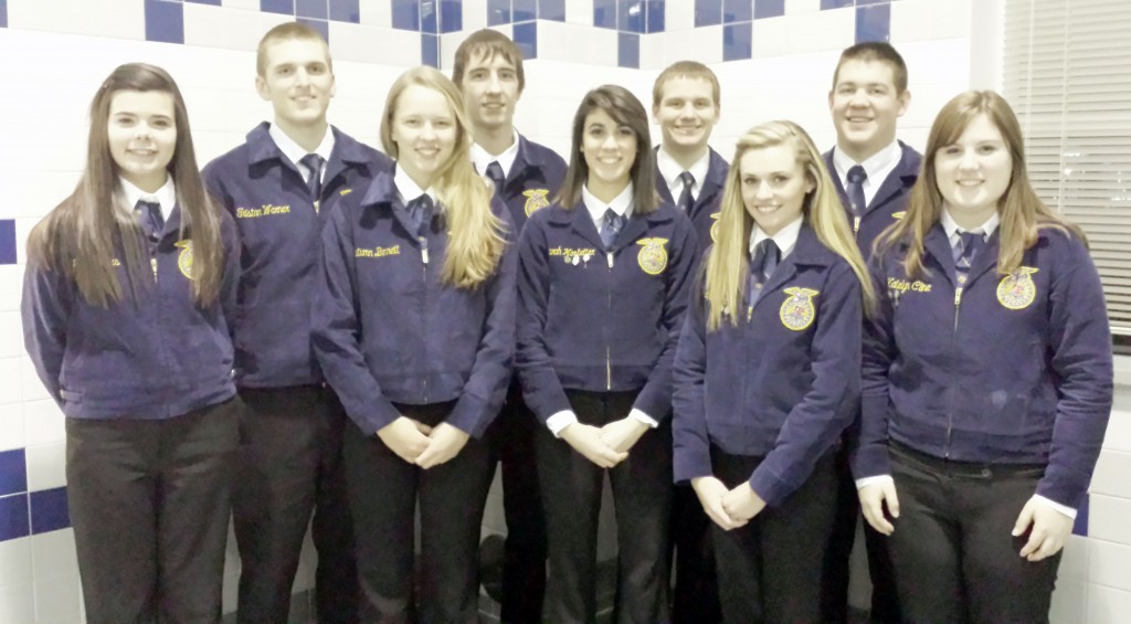 Submitted by Britney Cowan Section 16 Proficiency Awards The following members of Windsor’s FFA competed in proficiency awards February 10: Autumn Bennett - 4th place Beef Production Entrepreneurship; Katie Cline - 4th place Goat Production; Sarah Hostetter - 3rd place Agriculture Sales Placement; Spencer Blackburn - 2nd place Turf Grass Management; Tristan Warner - 1st place Diversified Crops Placement; Allie Bridges - 1st place Nursery Operations; Sydney Boehm - 1st place Equine Science Entrepreneurship; Hayden Cole - 1st place Agriculture Mechanics Repair & Maintenance Placement. Warner, Bridges, and Boehm will compete at the district competition March 12 at Sullivan. Pictured left to right are Allie Bridges, Tristan Warner, Autumn Bennett, Mitchell Haddock, Sarah Hostetter, Spencer Blackburn, Sydney Boehm, Hayden Cole, Katie Cline