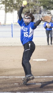 Photo by Keith Stewart Junior Amanda McClain had a phenomenal season opener Monday against Central A&M, as she struck out 15, walked one, and had a double in the bottom of the first to get OV’s offense going.