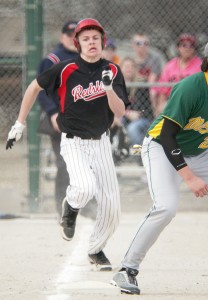 Photo by RR Best Alec Ballinger sprints for first base Friday.