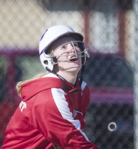 Photo by Keith Stewart Sullivan’s Elissa Stewart eyes her popup during Tuesday’s home opener against T-Town.