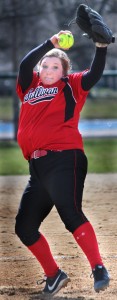 Photo by RR Best Sullivan’s Liz Inman prepares to throw her pitch Saturday. Inman finished what fellow pitcher Heidi Clements started, going two innings to close out Decatur MacArthur.