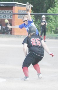 Photo by Keith Stewart Kayla Wheeler watches as a wild throw goes past her during Friday’s regional championship game against Central A&M in Ramsey.