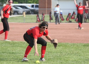 Photo by Keith Stewart Kailyn Boyer chases down a ball during Tuesday's sectional semifinal against Fairfield.