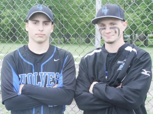 Photo by Keith Stewart Pictured are Okaw Valley’s two seniors who were recognized before Tuesday’s game against Decatur LSA: Kainan Bushert (left) and Colton Sroka (right).