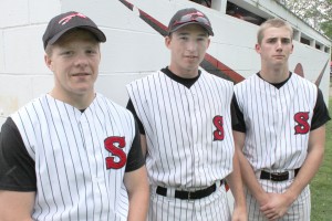 Photo by RR Best Pictured are Sullivan’s three seniors who were recognized at Tuesday’s game against Arthur-Lovington/Atwood-Hammond. From left to right: Shane Atchison, Griffin Sullivan, and Travis Hanson.