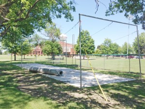 Photo by RR Best Pictured is one of two batting cages at Wyman Park. The one above, located near the far north diamond, is in the final stages of being completely renovated, while the second batting cage, located near the Leon Lane baseball diamond is ready for use.