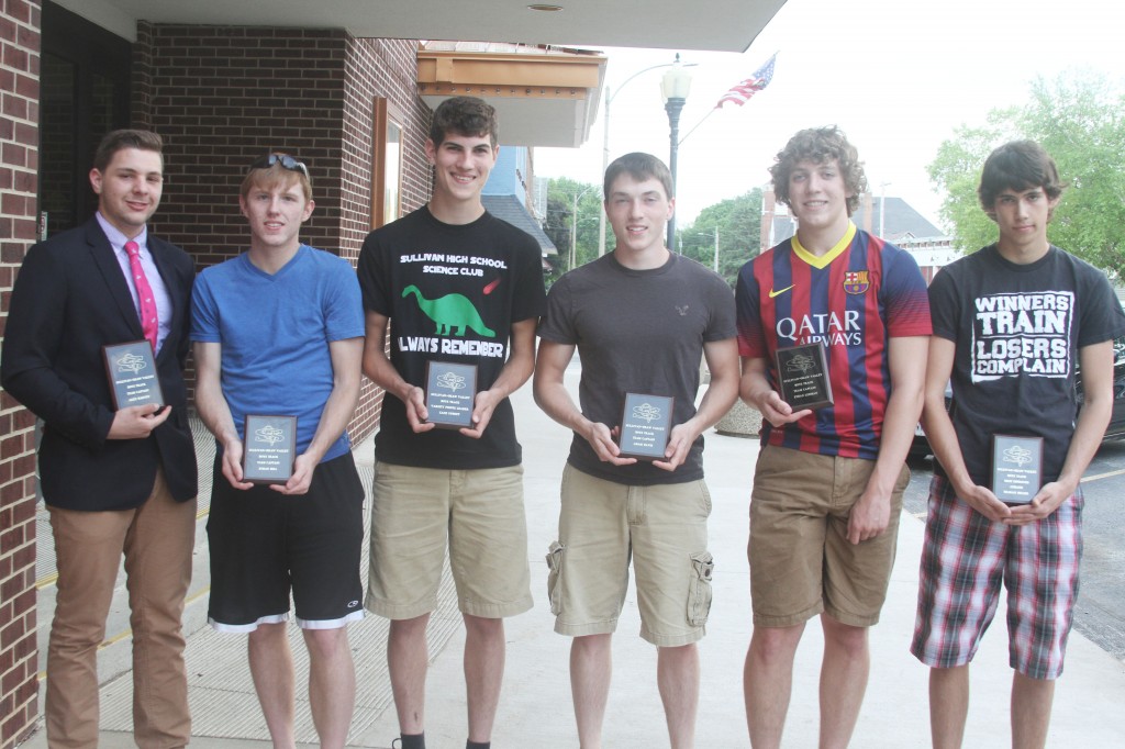 Photo by Keith Stewart SOV Boys’ Track Awards The Sullivan-Okaw Valley boys’ track team held their awards’ banquet on May 28. Pictured, left to right, are:  Alex Harvey, co-captain; Ethan Hill, co-captain; Zane Uphoff, varsity points leader; Adam Davis, co-captain; Ethan Lehman, co-captain; and Reagan Miller, co-captain, most improved. Not pictured is Lucas Morse, co-captain, Redskin award.