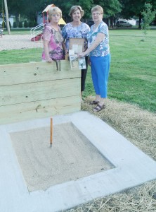 Photo by Florence Hallford The Burcham Sisters, (from left to right) Julie Yantis, Carole Jacoby, and Sara Gale recently visited the newly completed and relocated horse shoe pits in Tom Conn Park, which they helped fund. Not pictured is Laura Stinson. Their father, the late Emmett Burcham was a reknown horseshoe thrower. The pits were officially reopened last Thursday.