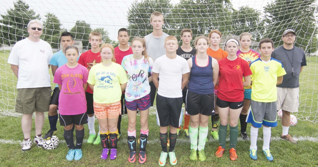 Photo by Keith Stewart Pictured, front row, left to right are:  Annika Slabaugh, Cassandra Adams,  Megan Hug,  Cade Day,  Payton Wellbaum,  Samantha Landers, and Keegan Morfy. Back row:  Head coach Jeff Trower,  Javi Briseno,  Lucas Lee,  Eusebio Briseno,  Tanner Brewer, Brayden Coble,  Eilis Stewart,  Darian Hays,  and assistant coach JD Graham. Not pictured are: Brianne Jones,  Omar Martinez,  Jakob Brewer,  Jovany Martinez,  Richard Wright, Bradiey Miller,  Nick Wilheim.