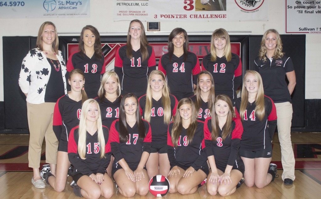 Photo by Keith Stewart Pictured, front row, left to right, are: Tiffany Wallis, Sara Griffin, Abby Elzy, and Alyssa Marshall. Second row: Elaina Crawford, Jazmyn Jayne, Lily Bales, Seleste Smith, and Becca Pratt. Back row: Assistant coach Jennifer Young, Taylor Booker, Brittin Boyer, Kailyn Boyer, Emily Neuhauser, and head coach Krista Smith.