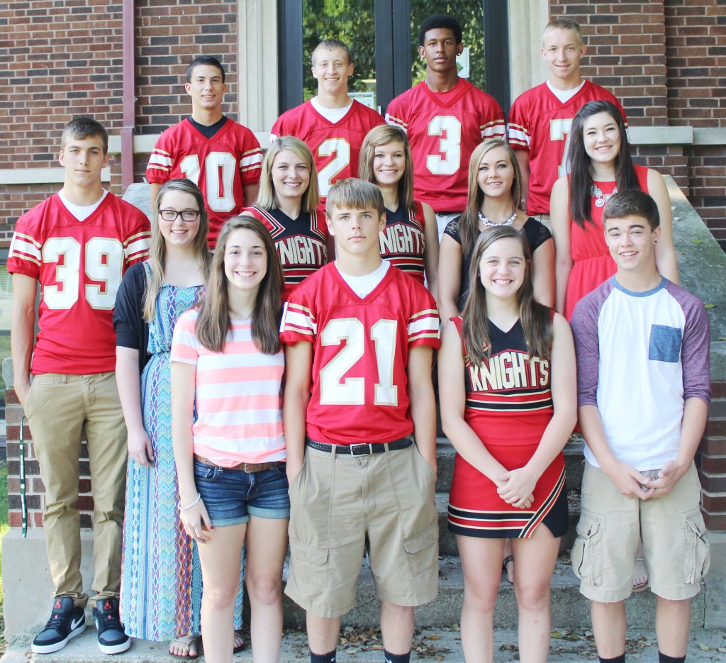 Photo by Kent Stock ALAH Homecoming Court Pictured is this year’s ALAH homecoming court, first row, left to right: (Junior Attendants), Liz Shipman and Marcus Vanausdoll (Freshman Attendants), Kim Davis and Nick Stolte (Sophomore Attendants). Queen candidates in middle row are: Elyse Harris, Alyssa McArthur, Jessica Davis and Emily Seegmiller. The King candidates in the back row are: Nathan Rose, Tyler Schuring, Kyle Feagin and Jeremy Plank.