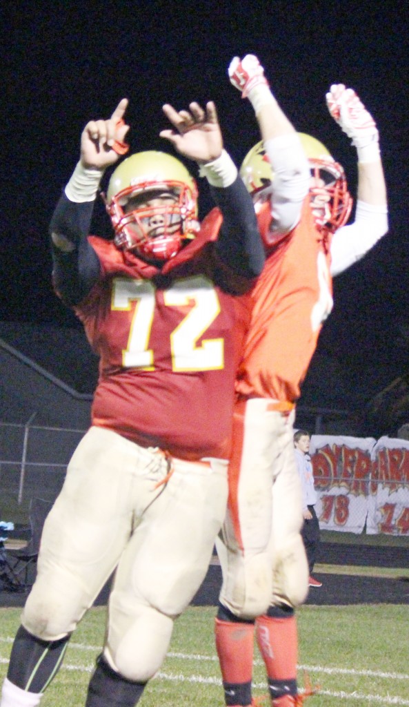 Photo by Darian Hays Cameron Bonham (left) and Hunter Kamm (right) celebrate during Friday’s game against Decatur LSA.