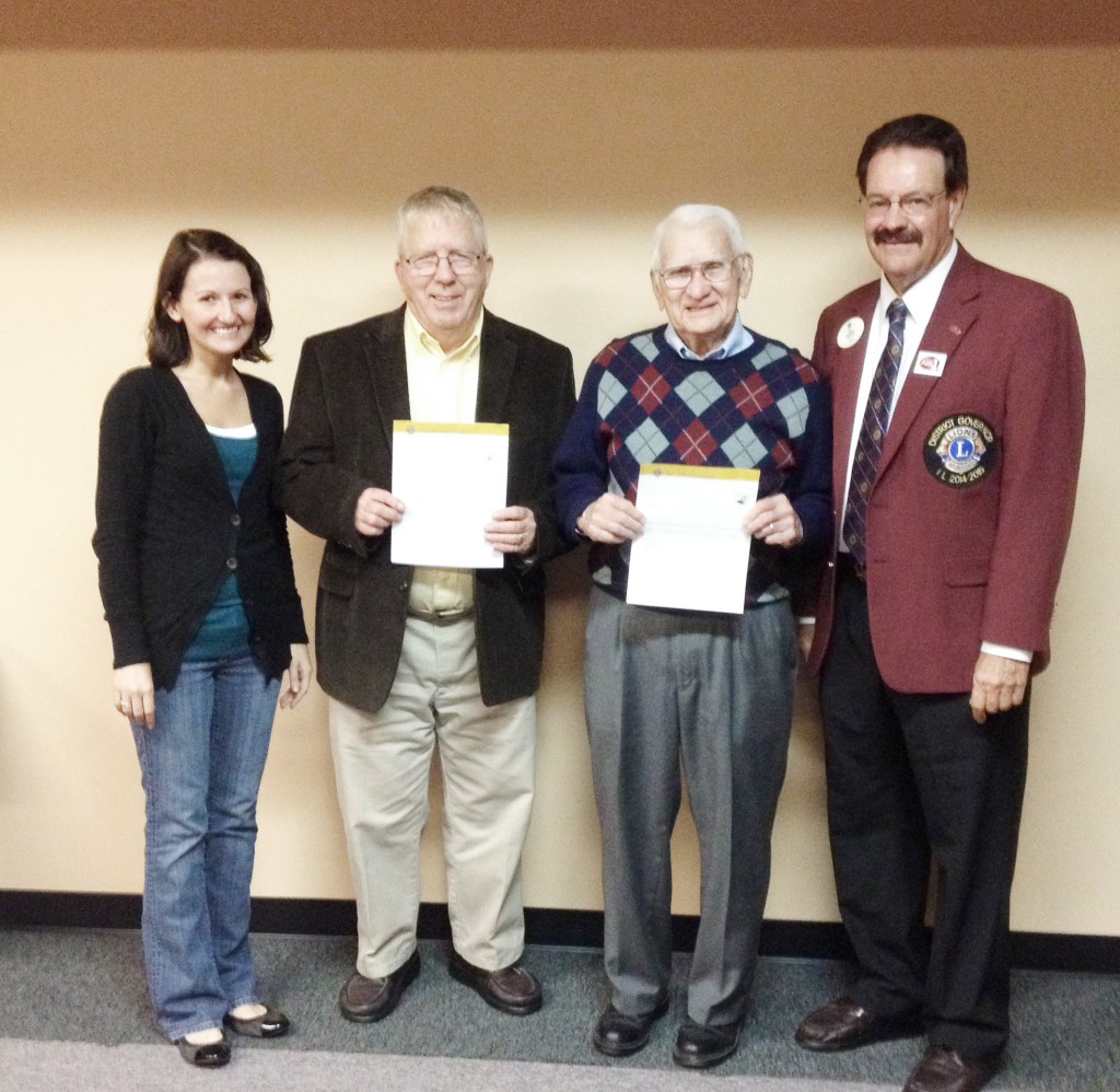 Submitted Lions Club Members Recognized Recently two members of the Sullivan Lions Club were recognized for their many years of service. John Ruscin is a 60 year member of Lions, while Bill VanKeuren has been a member for 10 years.  Those pictured, from left to right, are Cindi Reed, Sullivan Lion’s Club president, VanKeuren, Ruscin, and Bill Hazelhorst, District Governor who presented the awards.