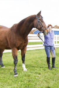 Photo by Keith Stewart M&M owner Marsha Harshman stands with 17-year old Danish warmblood Latino.