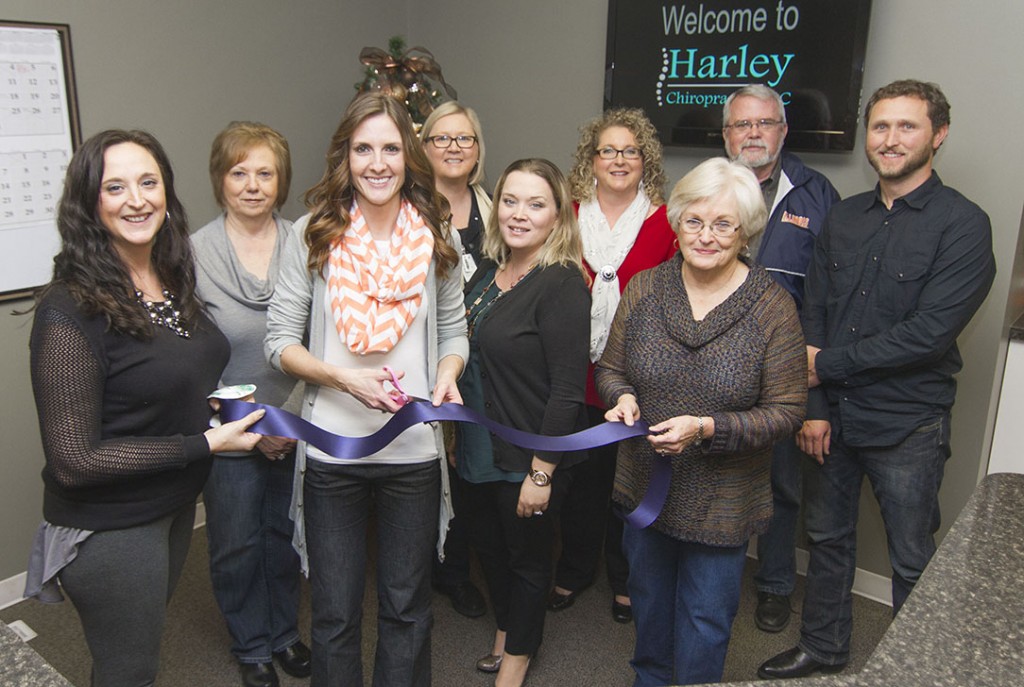 Photo by Keith Stewart Harley Chiropractic Ribbon Cutting Sullivan’s newest chiropractor Katie Harley held a ribbon cutting ceremony and open house with several local officials December 5. Harley Chiropractic is located at 221 N. Anderson in Sullivan. Pictured left to right: Laurrie Minor, Debbie Hilligoss, Katie Harley, Kathleen Blievernicht, Hollie Atchison, Stepheny McMahon, Ann Short, Mike Kirk, and Chris Harley.