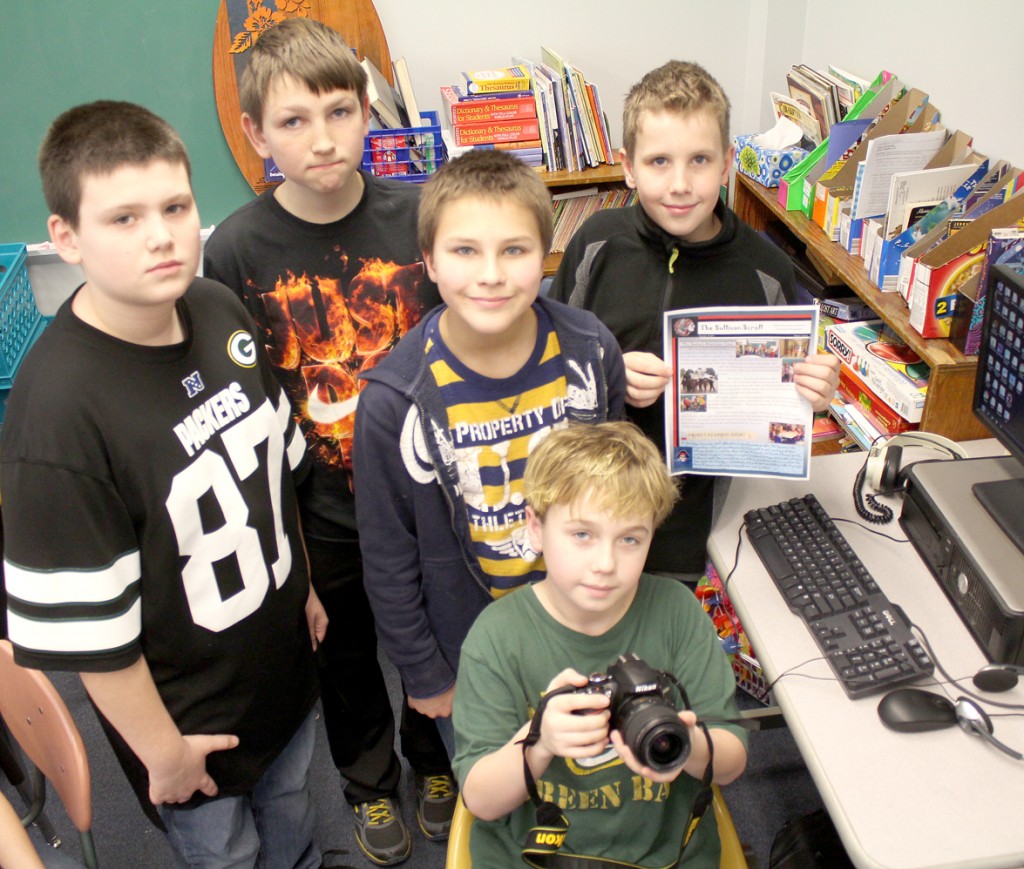 Photo by RR Best Pictured is the Sullivan Elementary School newspaper staff, from left to right: Connor Golden, Devon Winings, Clayton Schmohe, Wes Standefer, and Ben Bushue.