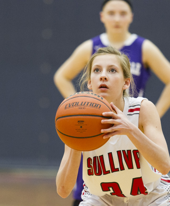 Photo by Keith Stewart Abby Cravetta concentrates during her free throw attempt Tuesday in Pana.