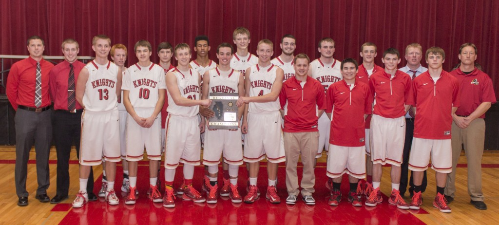 Photo by Keith Stewart Pictured is the Arthur-Lovington/Atwood-Hammond varsity boys’ basketball team with their Class 1A Chrisman Regional Championship title Friday evening.