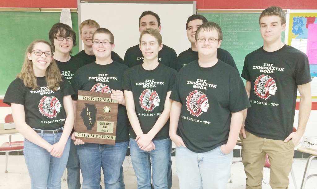 Submitted Sullivan Scholastic Bowl Regional Champs The Sullivan scholastic bowl team earned the regional title Monday evening with an overtime win over Marshall 130-120. The team started by defeating Shelbyville 220-90, then defeated Stew-Stras 210-60 to make it to the championship. Brent Mauck led the team with eight tossups, while Grace Mauck and Ryan Baker both added six. Luke DeLong added four, and Drew Harris contributed with one.  The team now travels to Cumberland Saturday to play in the sectional tournament.  Their record is currently 36-20. Pictured, back row left to right:  Ryan Baker, Blake Stewart, Nick Kelsey, Dakota Clayton, and Drew Harris. Front row: Grace Mauck, Luke DeLong, Brent Mauck, and Trevor Elder.