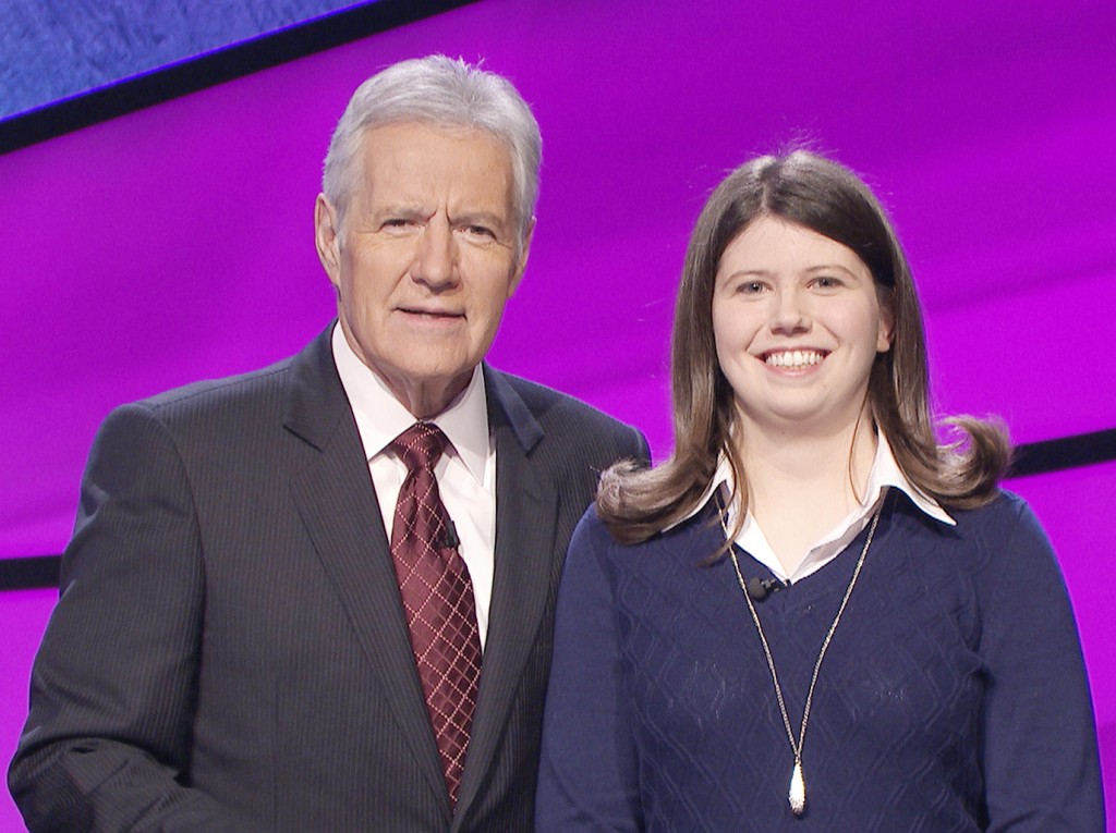 Photo Courtesy of Jeopardy Productions, Inc. Pictured is “Jeopardy!” game show host Alex Trebek with Sullivan native Rachael Sims during an episode that aired March 6.