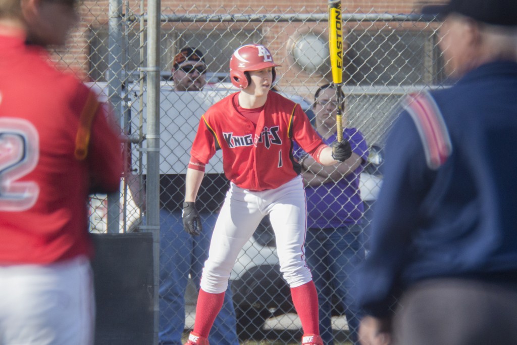 Photo by Keith Stewart Arthur-Lovington/Atwood-Hammond senior Tyler Schuring steps to the plate Monday afternoon. Schuring’s RBI single in the bottom of the fifth scored the Knights’ lone run of the day.