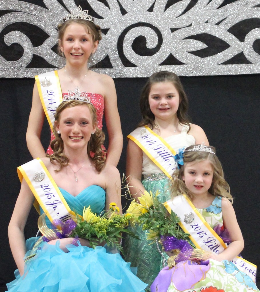 Photo by Kent Stock 2015 Miss Lovington Pageant The 2015 queens that were crowned March 28 were Jr. Miss Lovington Kenli Nettles (left), daughter of Ryan Nettles and Christi Yielding and 2015 Little Miss Lovington Morgan Casteel (right), daughter of Brock and Erica Casteel. Outgoing queens (back row) are 2014 Jr Miss Lovington, Natalie Lambdin (left) and 2014 Little Miss Lovington, Halle Wardrip (right).