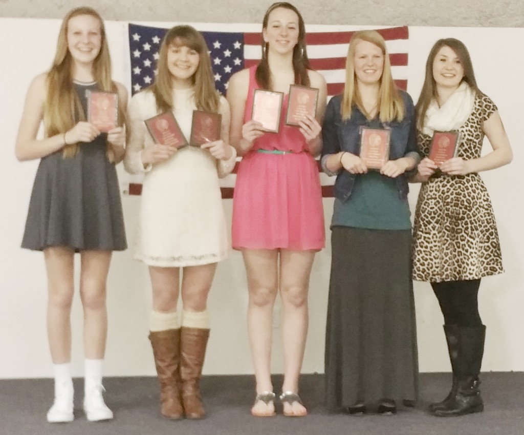 Submitted by Emily Neuhauser SHS Girls’ Basketball Banquet The SHS girls’ basketball banquet was held March 10 at the VFW. Pictured, left to right: Chloe Riley (most improved award) Emily Neuhauser (most outstanding player award and offensive award) Brittin Boyer (rebound award and Lady Redskin award) Elisss Stewart (hustle and heart award) and Alyssa Marshall (defense award). Boyer also previously received First Team All-State honors from the Associated Press and the Illinois Basketball Coaches Association, while also being unanimously named to the all-Central Illinois Conference first team. Neuhauser received Third Team All-State from the IBCA and Honorable Mention from the AP as well as unanimous all CIC first team. Stewart earned second team all CIC honors.