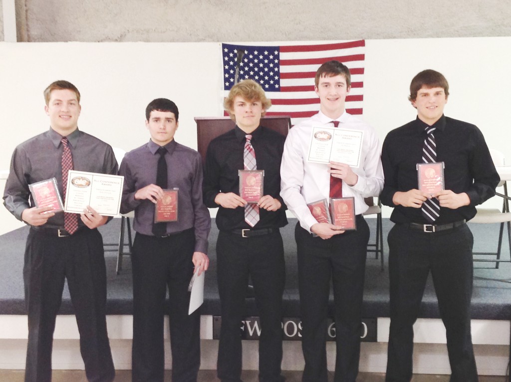 Submitted by Charles Brown SHS Boys’ Basketball Banquet The SHS boys’ basketball banquet was recognized March 18 at their banquet. Pictured, left to right: Nick Frerichs (defensive award), Jacob Piper (practice player award), Alec Ballinger (free throw award), Ty Molzen (rebounding award, most outstanding player), and Zach Hrvol (most improved).