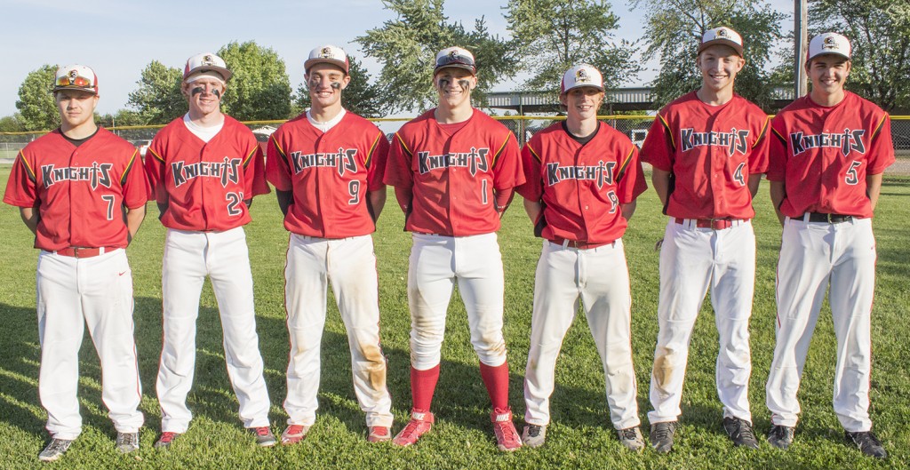 Photo by Keith Stewart Pictured are the seven Arthur-Lovington/Atwood-Hammond seniors that were celebrated Tuesday evening before the team’s game against Sullivan. From left to right: Ross Ryan, Hunter Kamm, Avery Schrock, Tyler Schuring, Chris Crabtree, Jeremy Plank, and Christopher Davis.