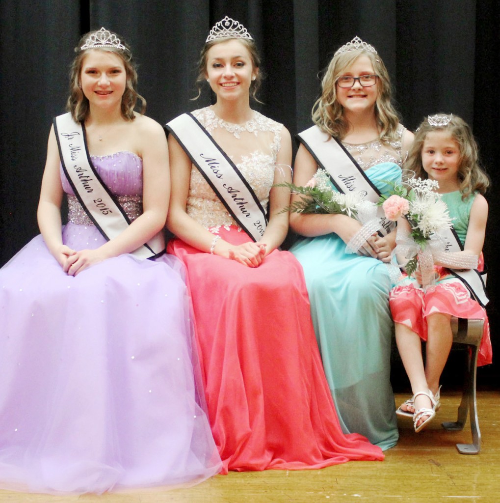 Photo by Miranda Quinn, Golden Hour Photography Miss Arthur Winners Pictured, from left to right, are the winners from last Saturday’s Miss Arthur Pageant: Jr. Miss Arthur Kyla Carson, Miss Arthur Hannah Leal, Miss Preteen Arthur Mackenzie Erixon, and Little Miss Arthur Emeline Hope Greathouse.