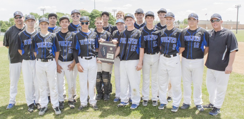 Photo by Keith Stewart Pictured is the Okaw Valley baseball team with their regional championship. The Timberwolves defeated Windsor/Stew-Stras 9-0 Saturday in Assumption.