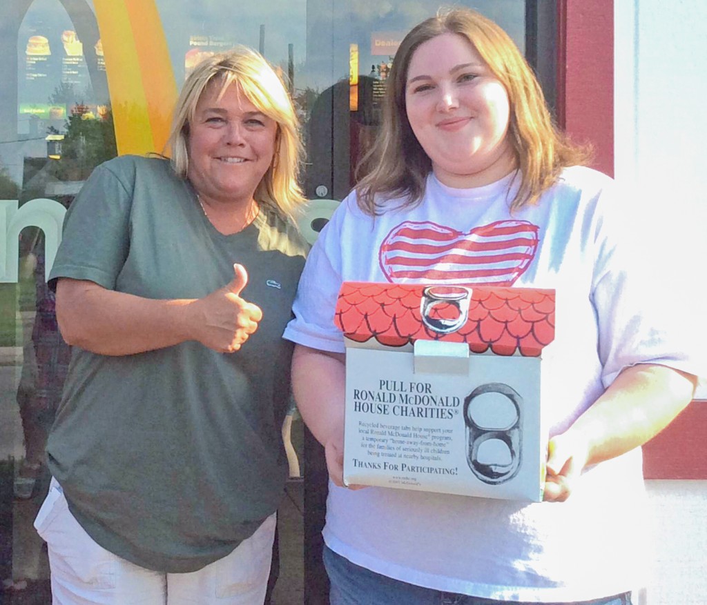 Submitted Pictured (left) is Sullivan McDonald’s owner Angie Matlock and (right) Sullivan high school senior Beretta Phelps, who along with Matlock’s help, collected 400 pounds of pop tabs to donate to the Ronald McDonald House Charity as a state service project.