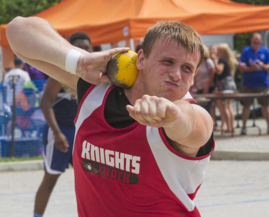 Photo by Keith Stewart Colton Yeakley prepares to release during Saturday’s shot put finals at O’Brien Stadium in Charleston. The junior qualified in both the shot and discus finals, ultimately finishing 11th and 12th respectively.