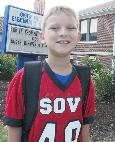 Photo by Mike Brothers First Day at Okaw Valley Carter McConkey of Bethany is looking forward to his first day at school at Okaw Valley Elementary School. Carter joins his 4th grade class along with the 170 students attending the k-4  school. 