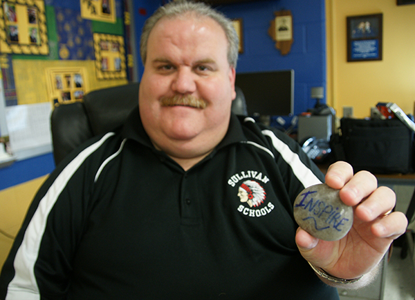 Photo by Mike Brothers This inspirational stone was selected by Don Lockwood to help connect Sullivan teachers during the course of the school year. Lockwood chose “Inspire” for the rock he keeps on his classroom desk. Each teacher was given a stone and asked to write one word that represents a school year goal as part of the “ Morale Matters” program which started districtwide at the beginning of the school year.