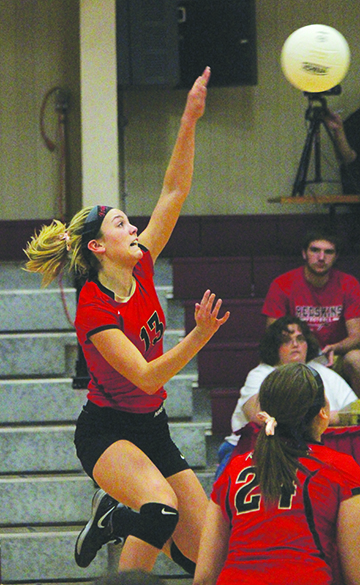 Photo by Darian Hays The Knights’ Abby Foreman is good for one of her seven kills on the night against the Sullivan Redskins.