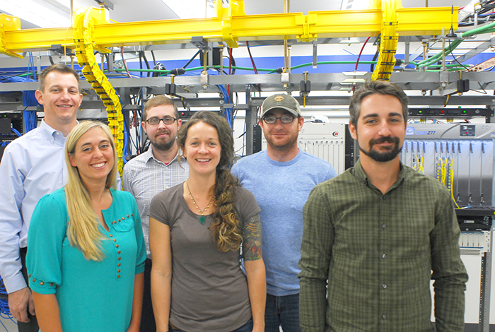 Photo by Mike Brothers While projects are underway all over the midwest for Metro Communications the hub of the wheel is with this dedicated Sullivan group. Back row from left to right: Zak Horn, Nick Hess, Heath Poulos. Front row from left to right: Elizabeth Bennett, Jolene Wright, Gabe Hedger.