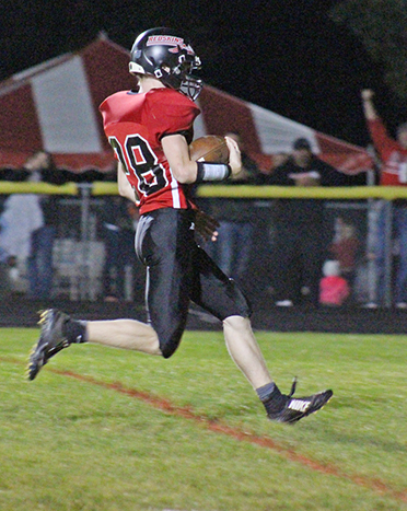 Photo By RR Best Redskins Blake Stewart steps over the goal line for a touchdown in the Homecoming football game between SOV and the Shelbyville Rams on Friday, October 9.