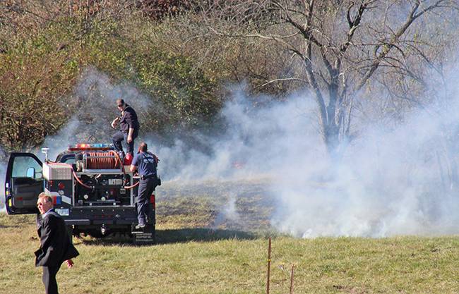 Photo by RR Best Timber Fire Sullivan firefighters responded to a timber fire two miles north of Allenville Sunday afternoon. Although the blaze at the Dan Fultz property was being fanned by the wind, firefighters utilized brush equipment to quickly extinguish the flame.