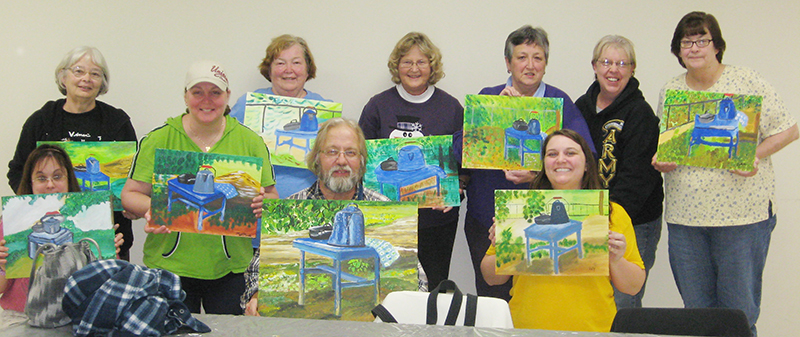 Photo Submitted Students gathered at the Elizabeth Titus Memorial Library with artist David Zoberis, Sr. last week, and by following his “Just Painting” instructions they each produced a masterpiece.