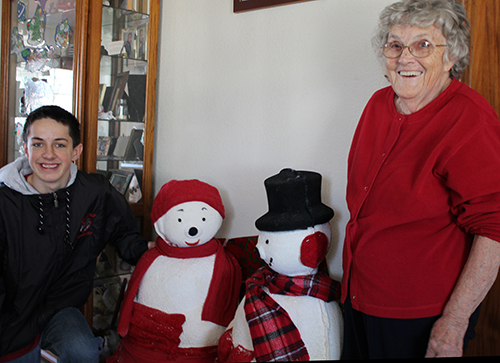 Photo by Mike Brothers Miles and Wilma Wiley along with the 1940s snow couple from Mattoon store display.